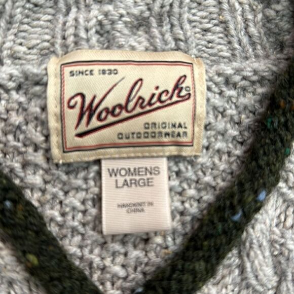 Woolrich Wool Sweater V-Neck Not Ugly Christmas Tree Heart Chunky Knit size L - Picture 3 of 10